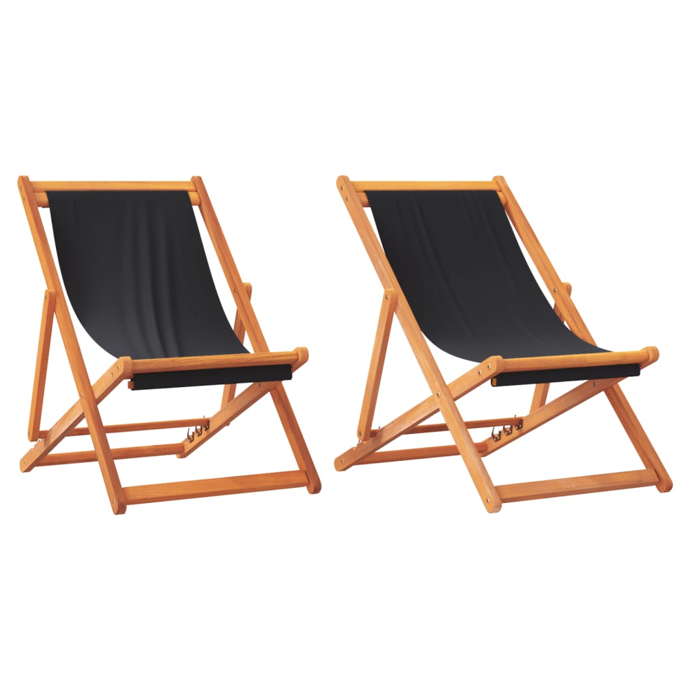 Folding Beach Chairs 2 pcs vidaXL Black Fabric by vidaXL