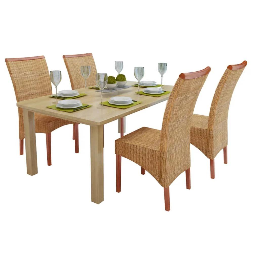Dining Chairs 4 pcs vidaXL Brown Natural Rattan by vidaXL