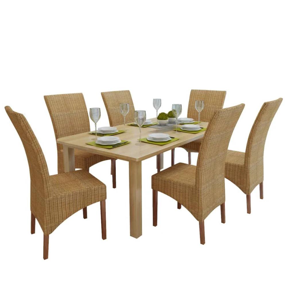 Dining Chairs 4 pcs vidaXL Brown Natural Rattan by vidaXL