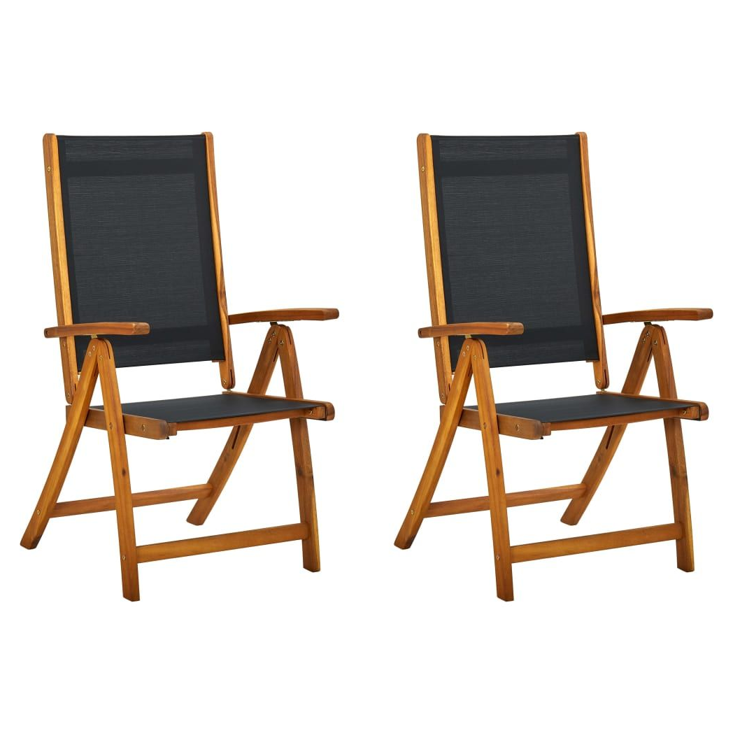 Folding Garden Chairs 2 pcs vidaXL Solid Acacia Wood and Textilene by vidaXL