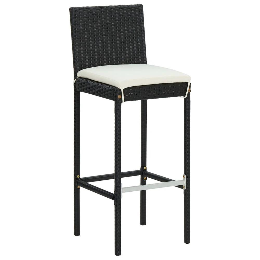 Garden Bar Stools with Cushions 2 pcs vidaXL Black Poly Rattan by vidaXL