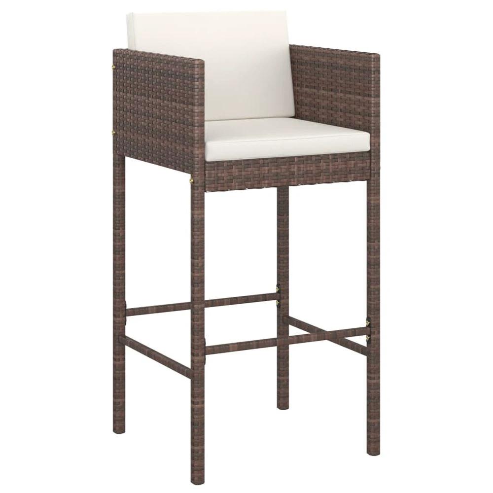Bar Stools 2 pcs with Cushions vidaXL Brown Poly Rattan by vidaXL