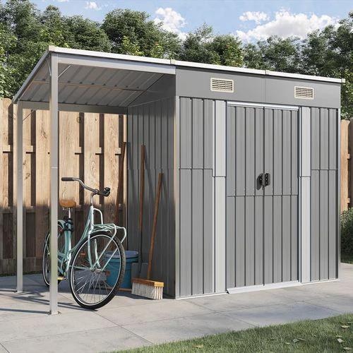 vidaXL Garden Shed with Extended Roof Green 277x110.5x181 cm Steel by vidaXL