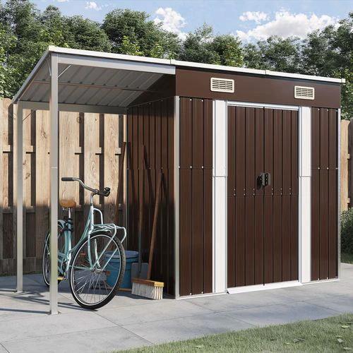 vidaXL Garden Shed with Extended Roof Green 277x110.5x181 cm Steel by vidaXL