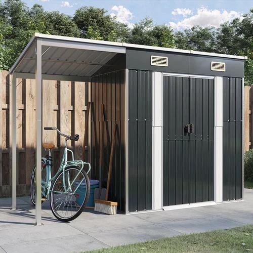 vidaXL Garden Shed with Extended Roof Green 277x110.5x181 cm Steel by vidaXL