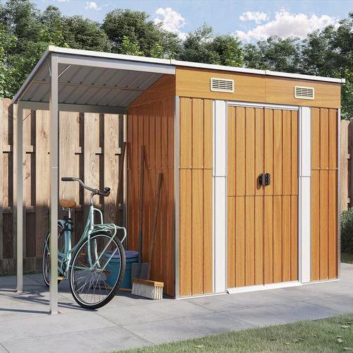 vidaXL Garden Shed with Extended Roof Green 277x110.5x181 cm Steel by vidaXL