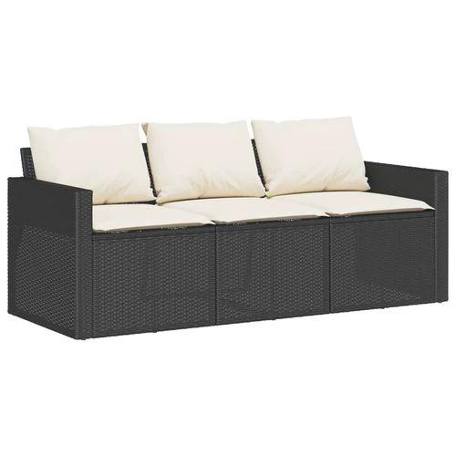 vidaXL Garden Sofa with Cushions 3-Seater Black Poly Rattan by vidaXL