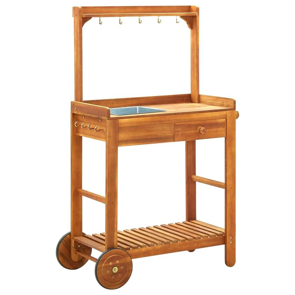 Garden Kitchen Trolley vidaXL Solid Acacia Wood 92x43.5x141.5 cm by vidaXL