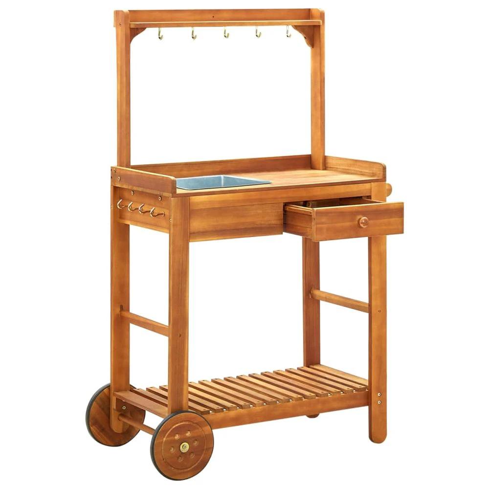 vidaXL Garden Kitchen Trolley vidaXL Solid Acacia Wood 92x43.5x141.5 cm - Uncategorized Garden Storage