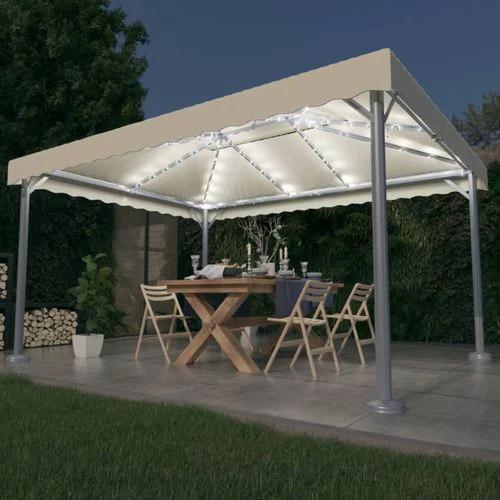vidaXL vidaXL Gazebo with LED String Lights 400x300 cm Cream Aluminium - Gazebos