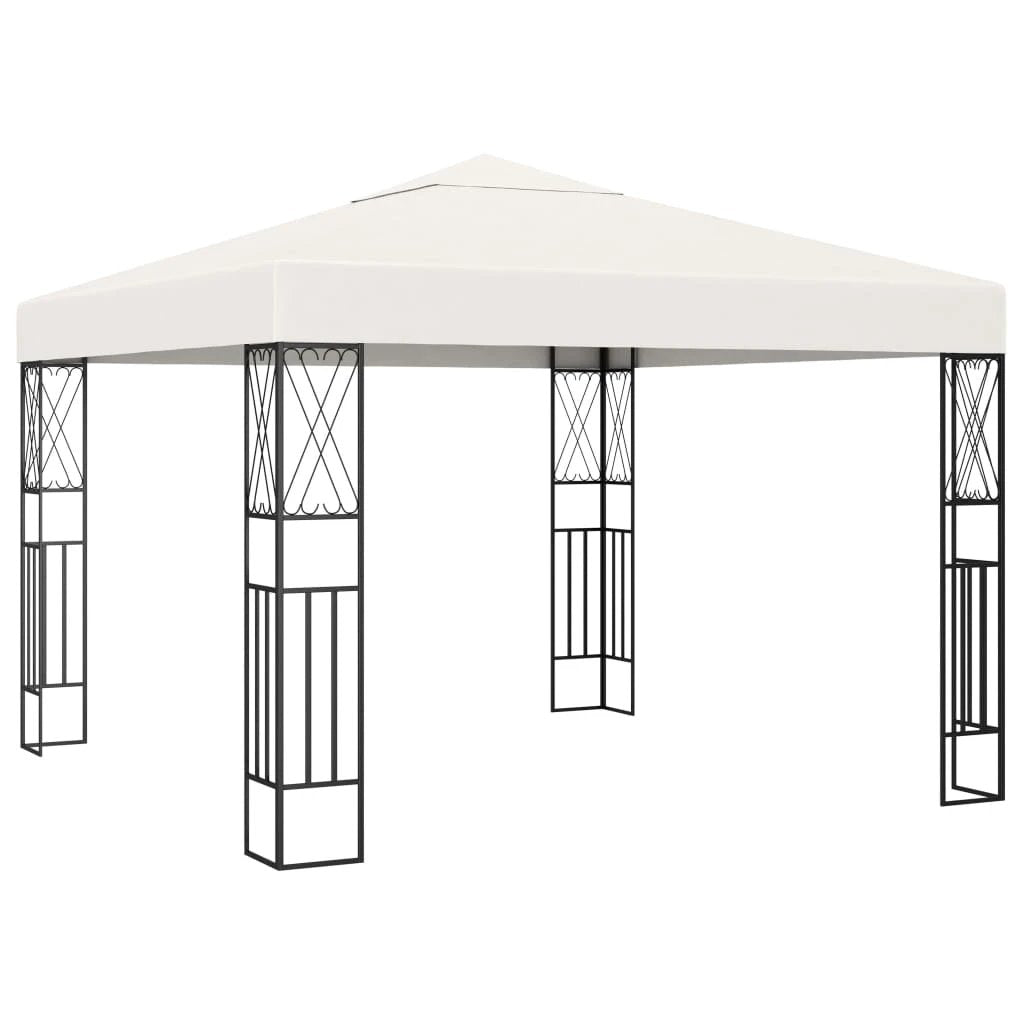 vidaXL Gazebo with LED String Lights 3x3 m Cream Fabric - Gazebos