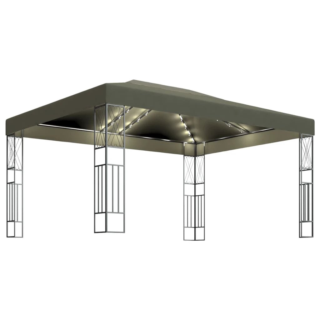 vidaXL Gazebo with LED String Lights 3x3 m Cream Fabric - Gazebos