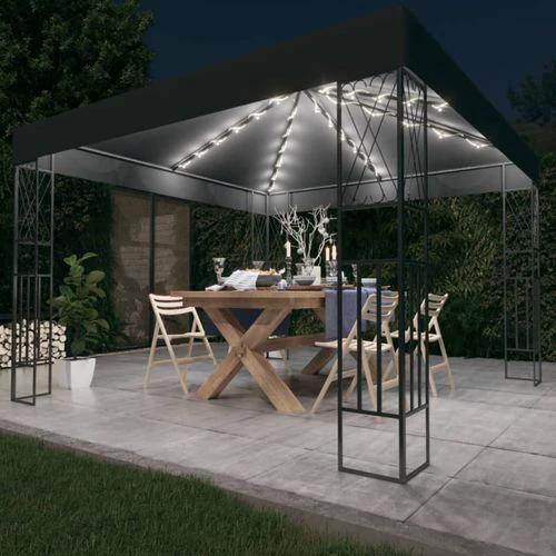 vidaXL Gazebo with LED String Lights 3x3 m Cream Fabric by vidaXL