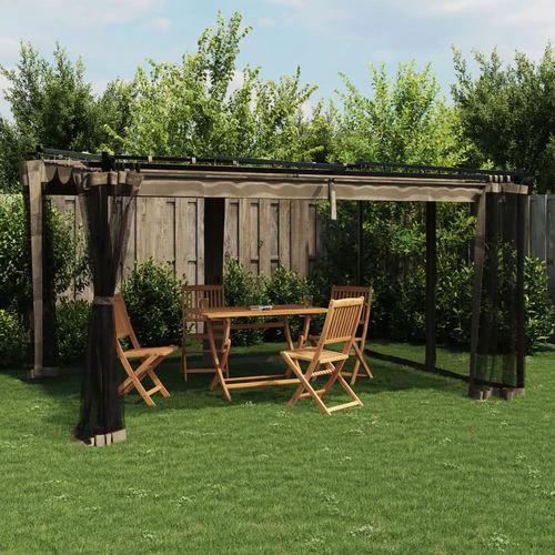 vidaXL Gazebo with Mesh Walls Cream 3x3 m Steel by vidaXL