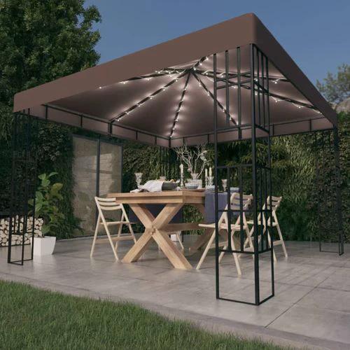 vidaXL Gazebo with LED String Lights 3x3 m Taupe by vidaXL