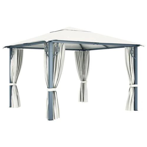 vidaXL Gazebo with Curtain 300x300 cm Cream Aluminium - Gazebos