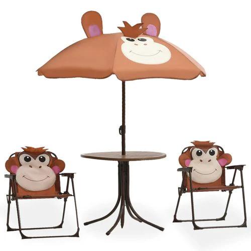 vidaXL 3 Piece Kids' Garden Bistro Set with Parasol Brown -