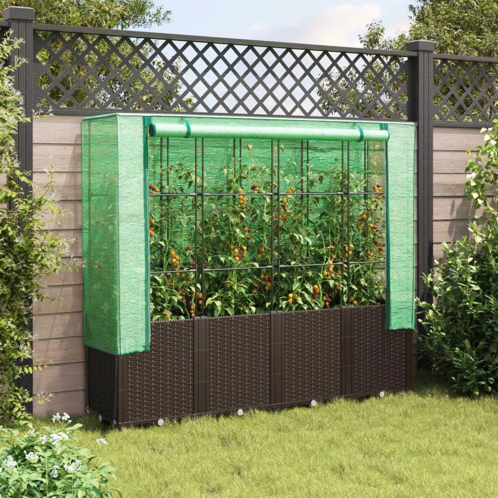 vidaXL Raised Bed with Greenhouse Cover Rattan Look 160x40x153 cm by vidaXL