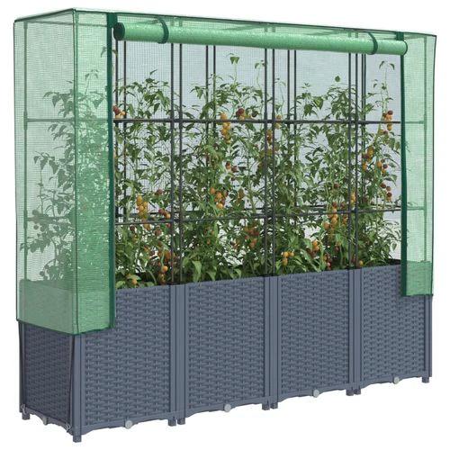 vidaXL Raised Bed with Greenhouse Cover Rattan Look 160x40x153 cm - Greenhouse