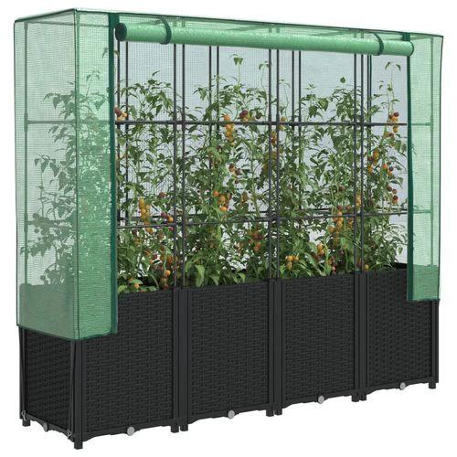 vidaXL Raised Bed with Greenhouse Cover Rattan Look 160x40x153 cm - Greenhouse