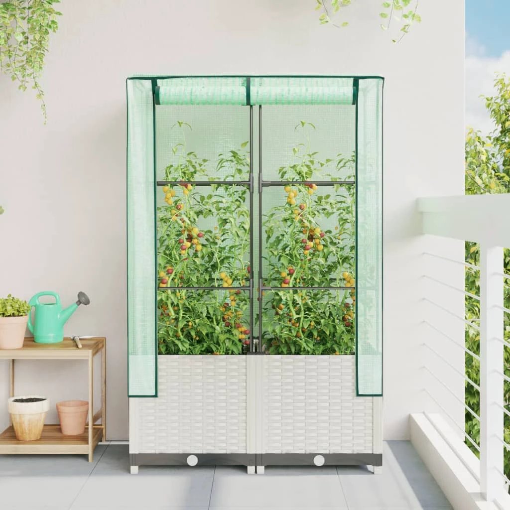 vidaXL Raised Bed with Greenhouse Cover Rattan Look 40x40x123 cm by vidaXL
