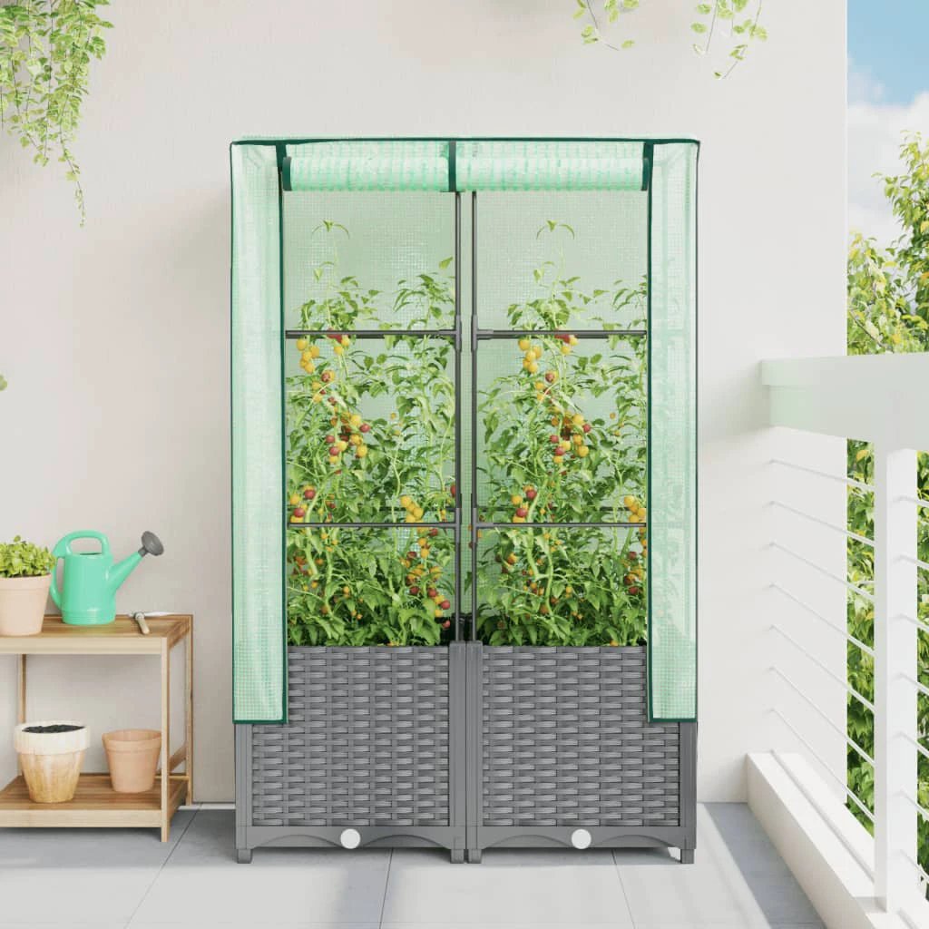 vidaXL vidaXL Raised Bed with Greenhouse Cover Rattan Look 40x40x123 cm - Greenhouse