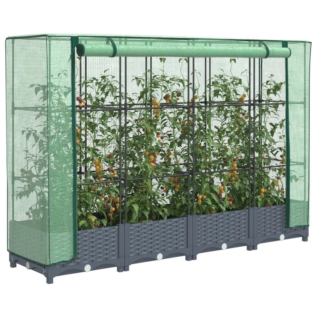 vidaXL vidaXL Raised Bed with Greenhouse Cover Rattan Look 40x40x123 cm - Greenhouse