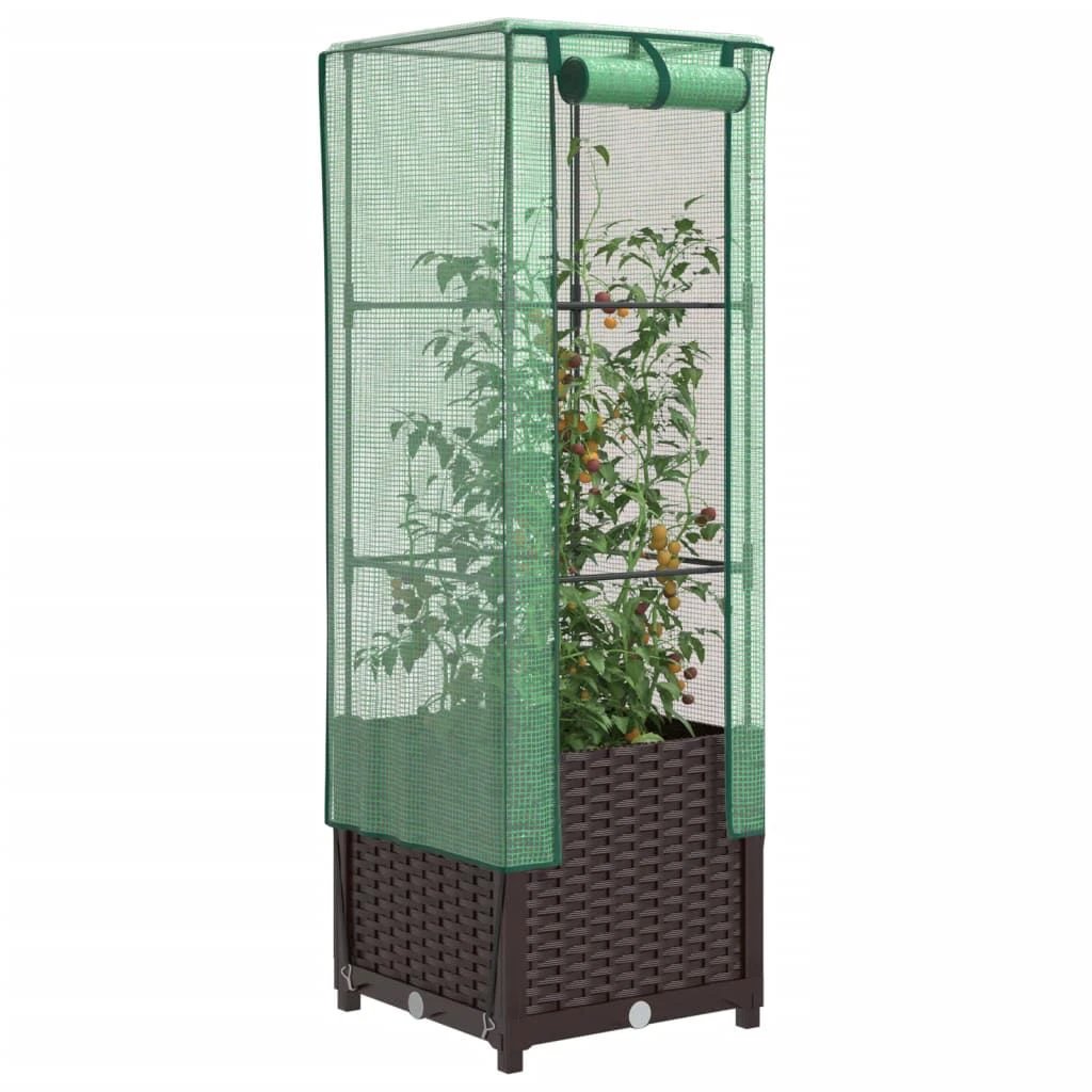 vidaXL Raised Bed with Greenhouse Cover Rattan Look 40x40x123 cm by vidaXL
