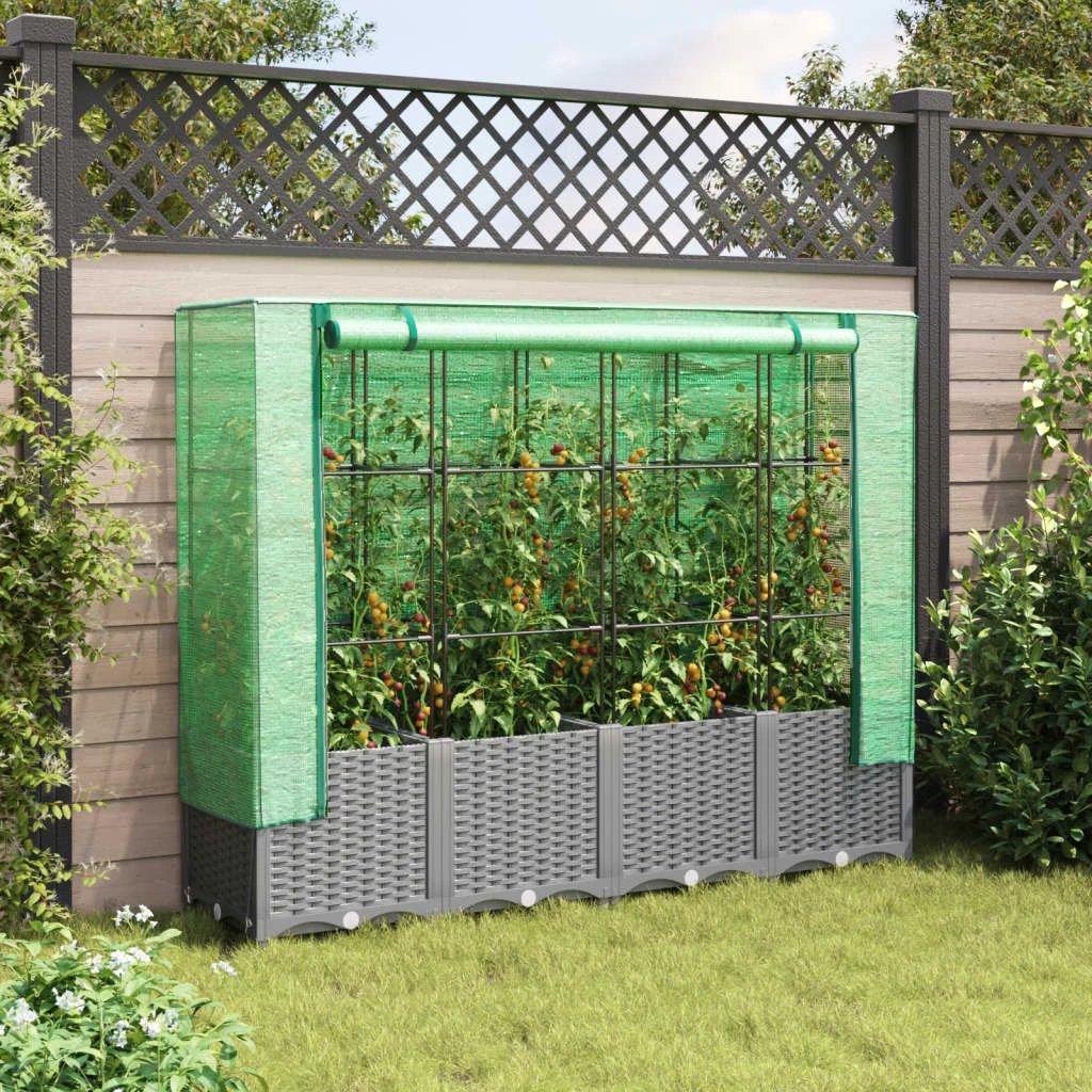 vidaXL Raised Bed with Greenhouse Cover Rattan Look 40x40x123 cm by vidaXL