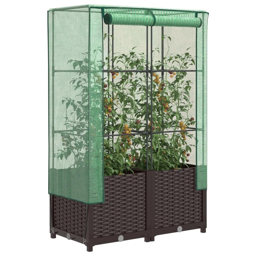 vidaXL Raised Bed with Greenhouse Cover Rattan Look 40x40x123 cm by vidaXL