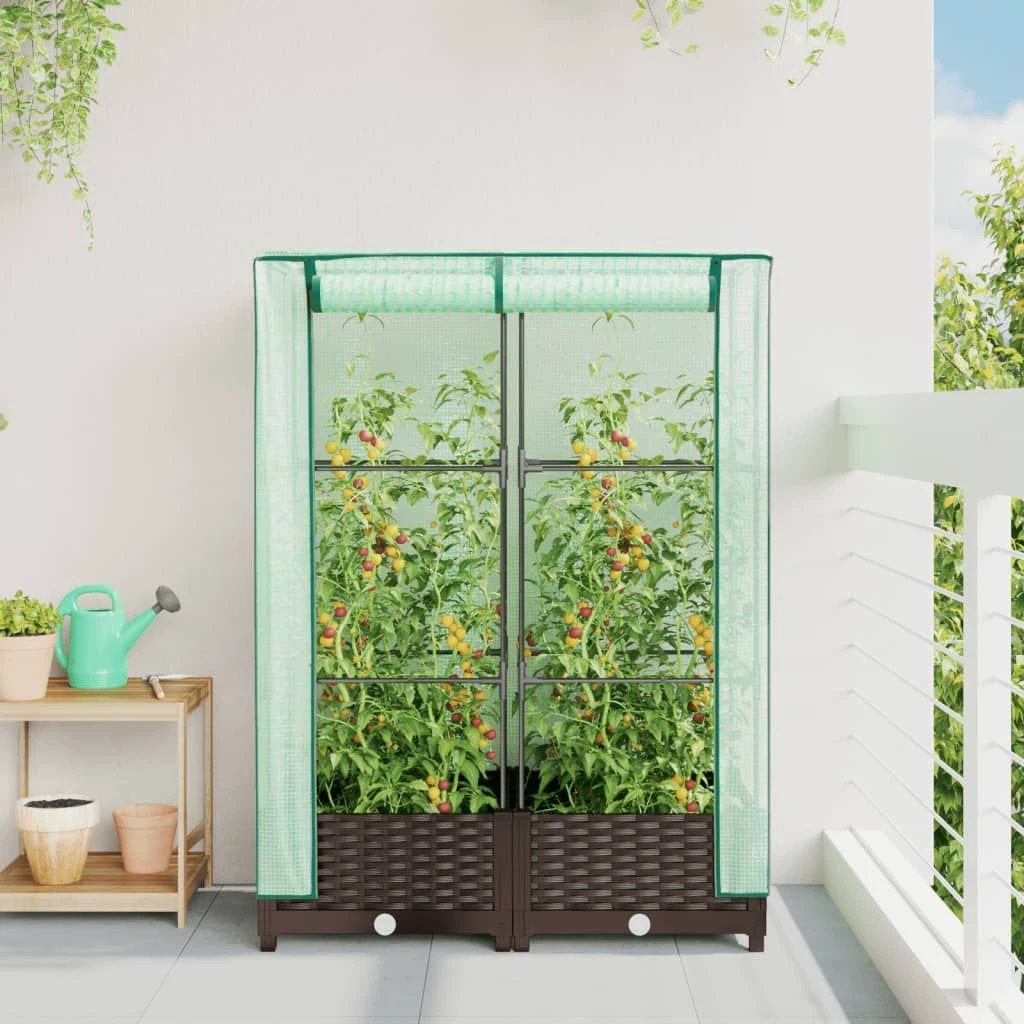 vidaXL Raised Bed with Greenhouse Cover Rattan Look 40x40x123 cm by vidaXL