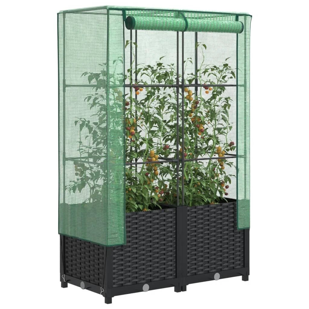 vidaXL Raised Bed with Greenhouse Cover Rattan Look 40x40x123 cm by vidaXL