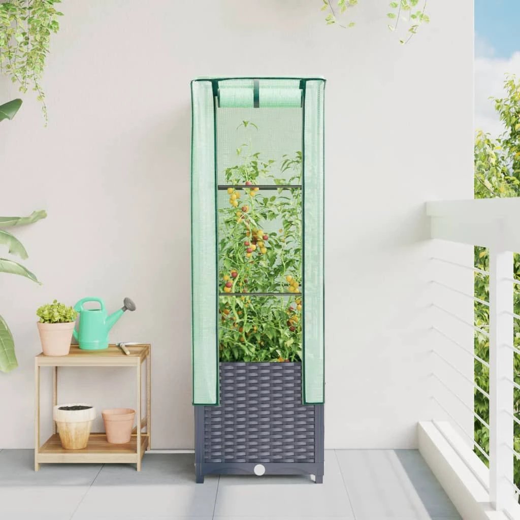 vidaXL Raised Bed with Greenhouse Cover Rattan Look 40x40x123 cm by vidaXL