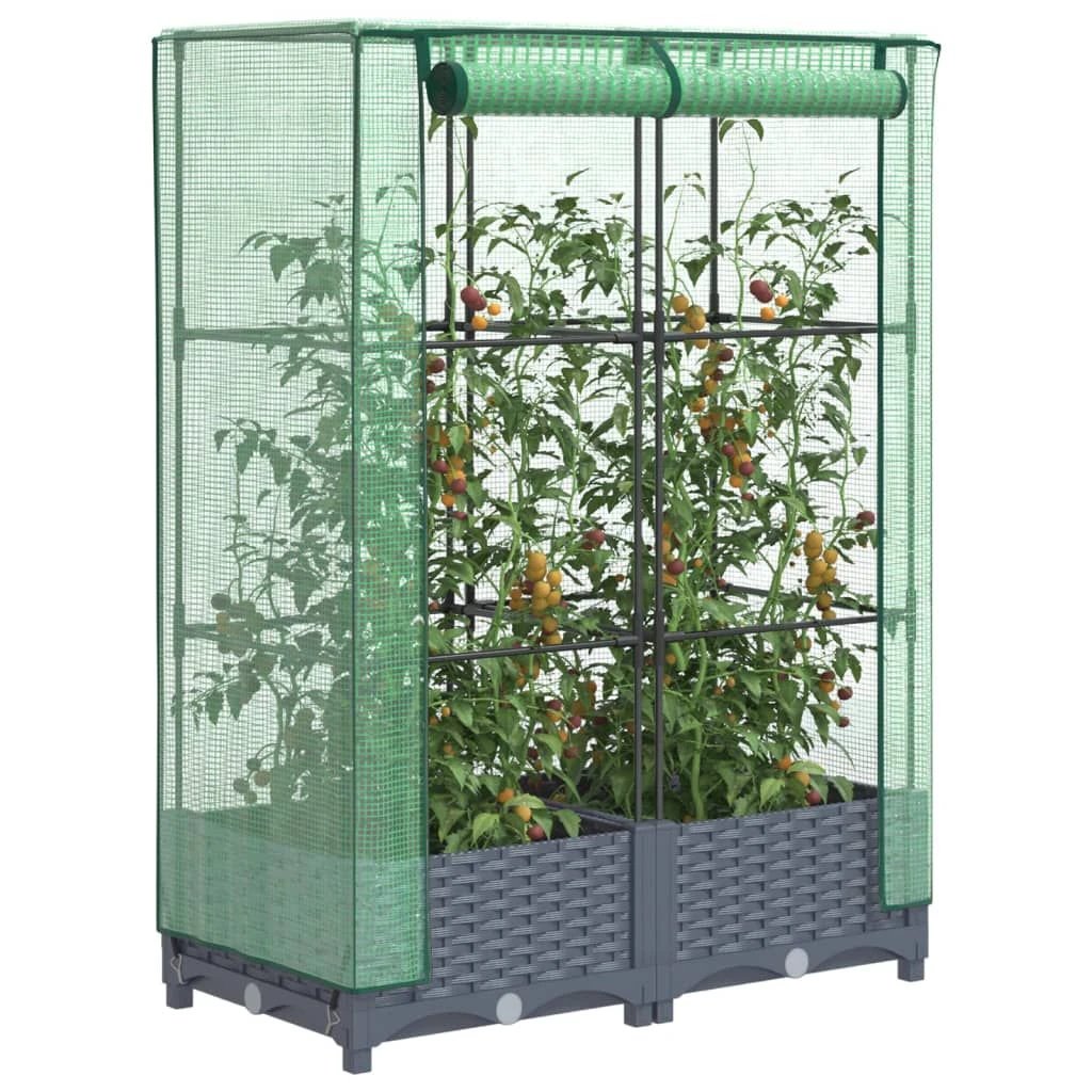 vidaXL vidaXL Raised Bed with Greenhouse Cover Rattan Look 40x40x123 cm - Greenhouse