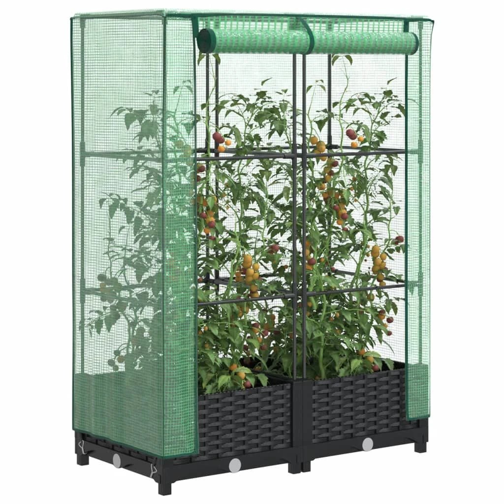 vidaXL vidaXL Raised Bed with Greenhouse Cover Rattan Look 40x40x123 cm - Greenhouse