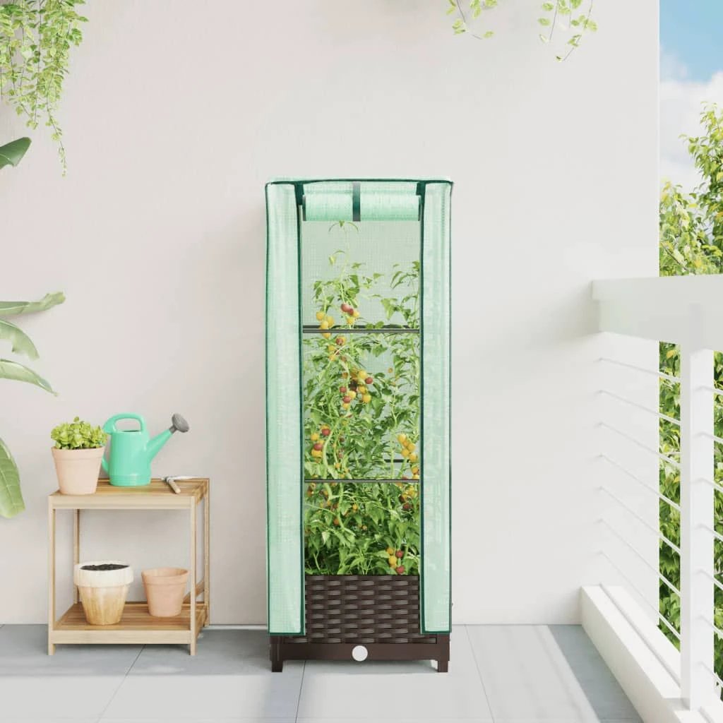 vidaXL vidaXL Raised Bed with Greenhouse Cover Rattan Look 40x40x123 cm - Greenhouse