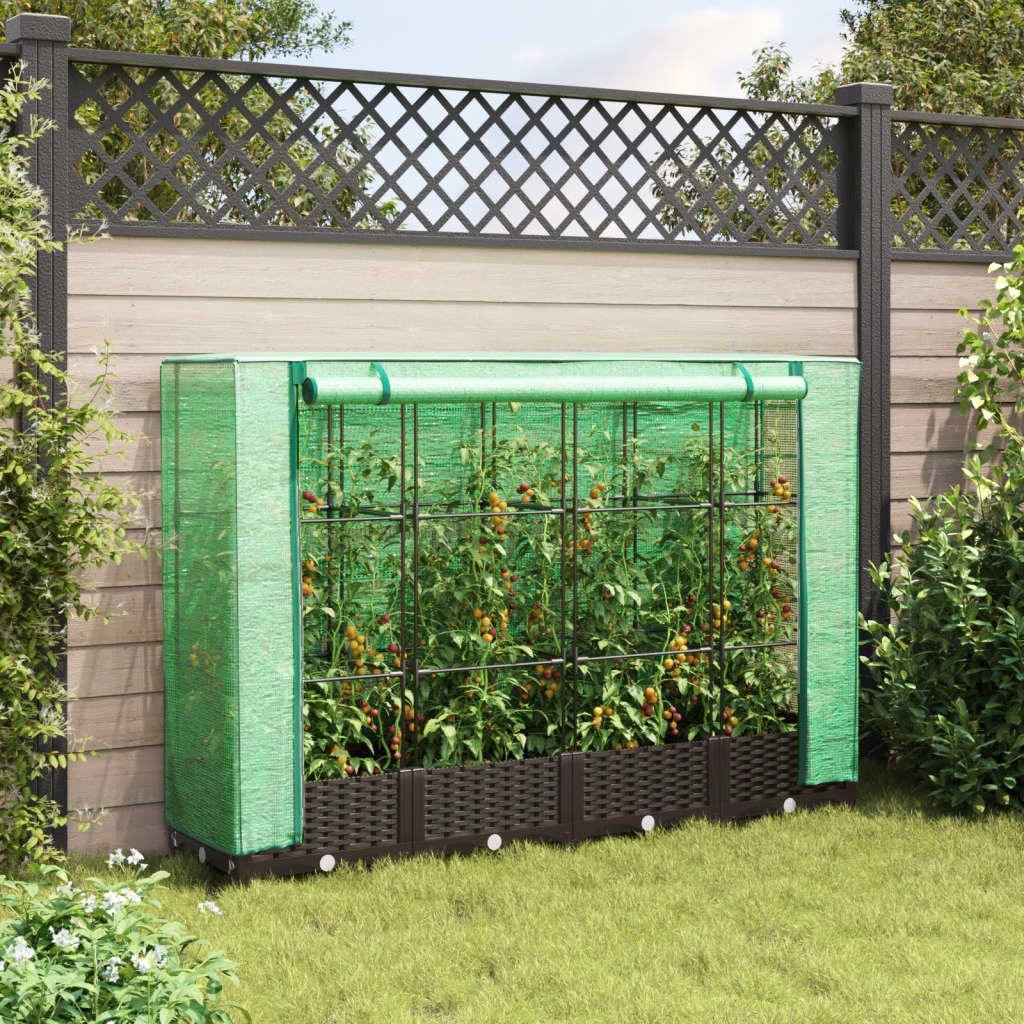 vidaXL vidaXL Raised Bed with Greenhouse Cover Rattan Look 40x40x123 cm - Greenhouse
