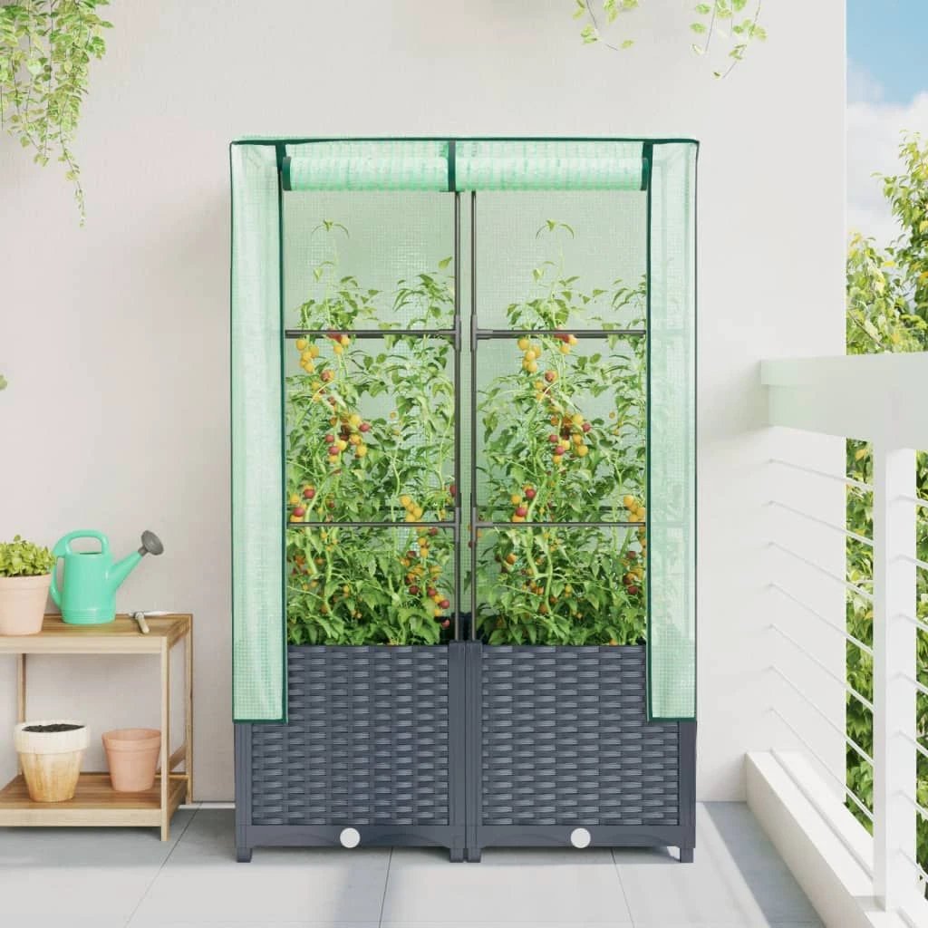 vidaXL Raised Bed with Greenhouse Cover Rattan Look 40x40x123 cm by vidaXL