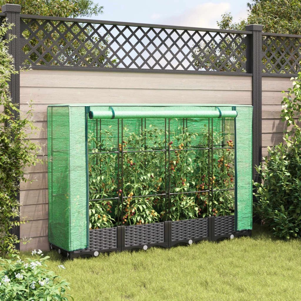vidaXL Raised Bed with Greenhouse Cover Rattan Look 40x40x123 cm by vidaXL