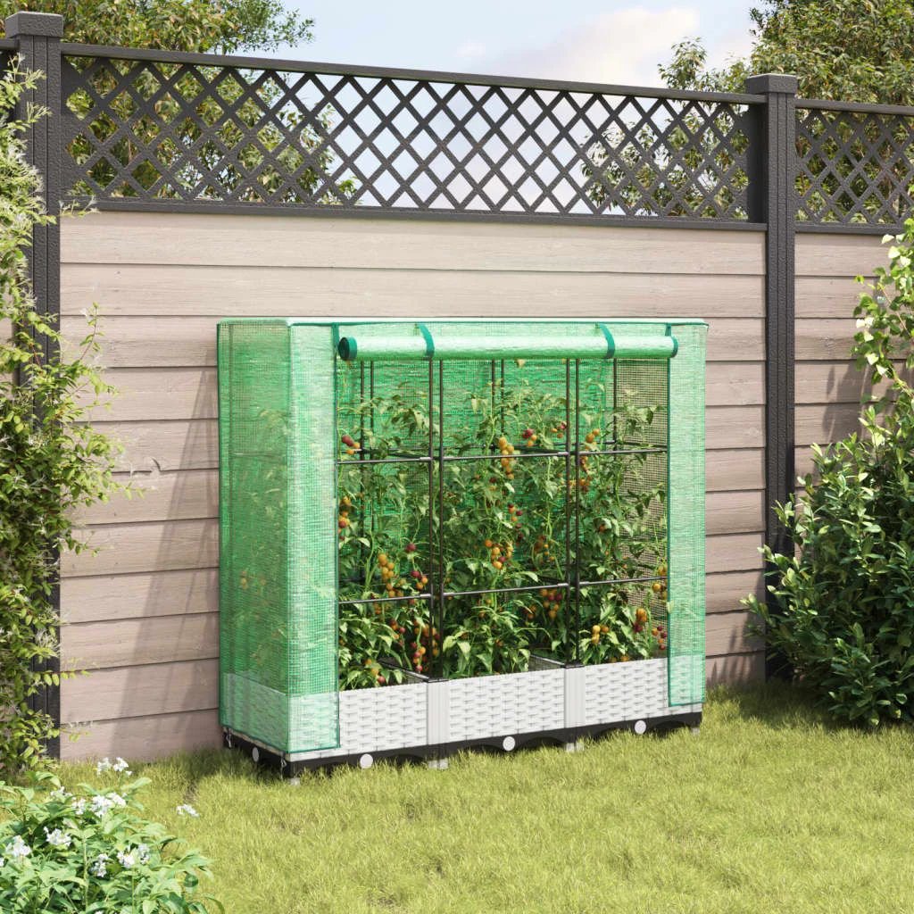 vidaXL Raised Bed with Greenhouse Cover Rattan Look 40x40x123 cm by vidaXL