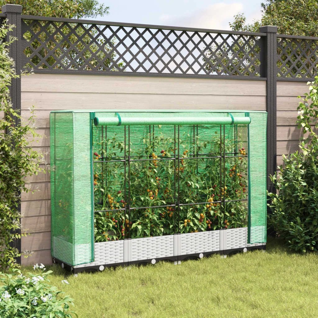 vidaXL vidaXL Raised Bed with Greenhouse Cover Rattan Look 40x40x123 cm - Greenhouse