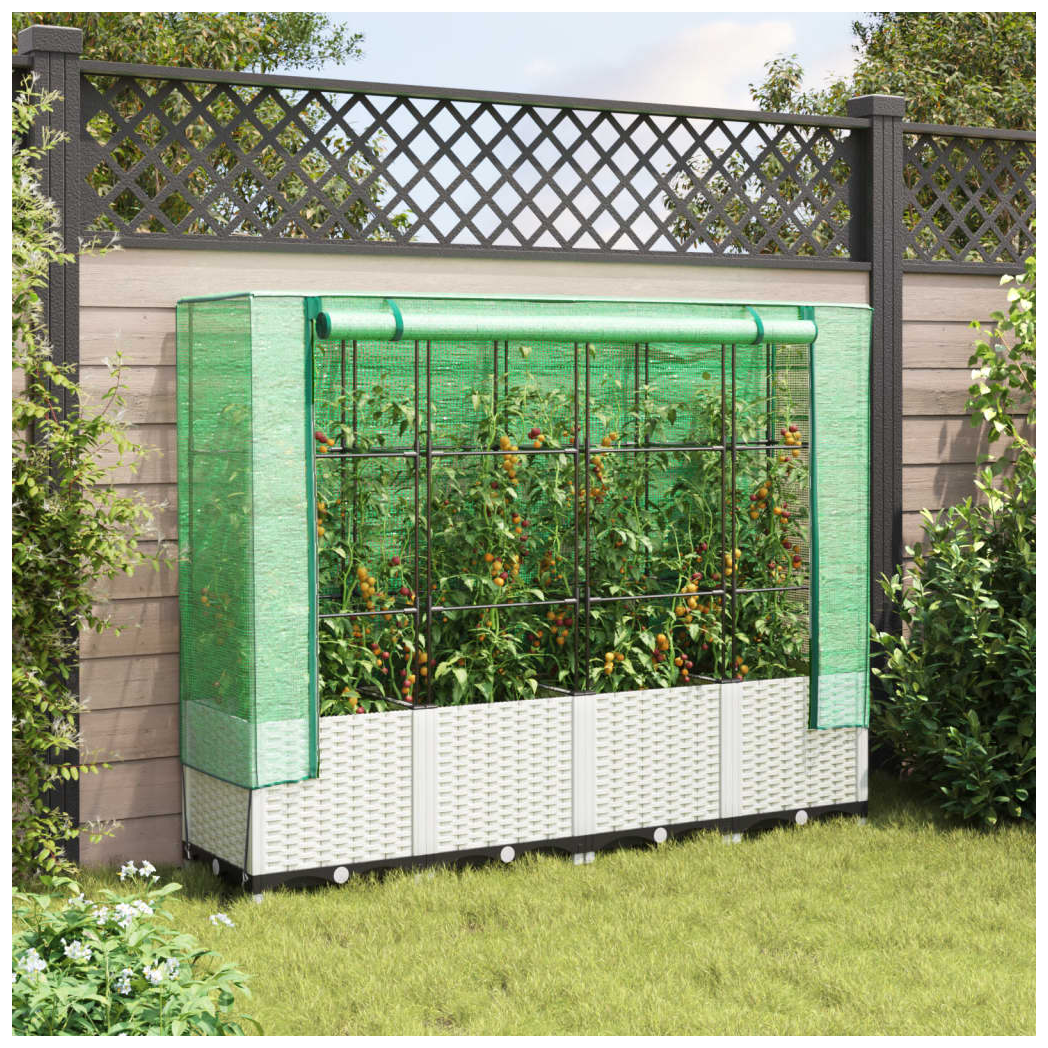 vidaXL Raised Bed with Greenhouse Cover Rattan Look 40x40x123 cm by vidaXL