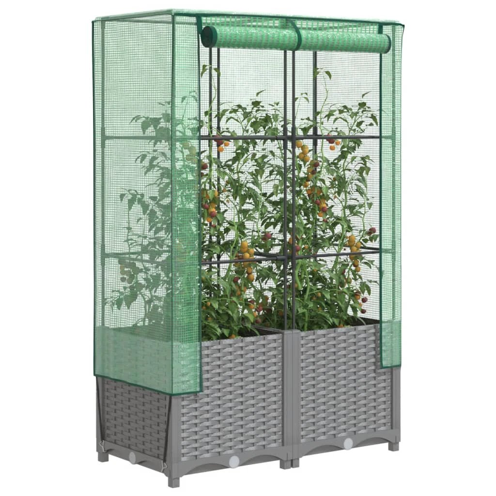 vidaXL Raised Bed with Greenhouse Cover Rattan Look 40x40x123 cm by vidaXL