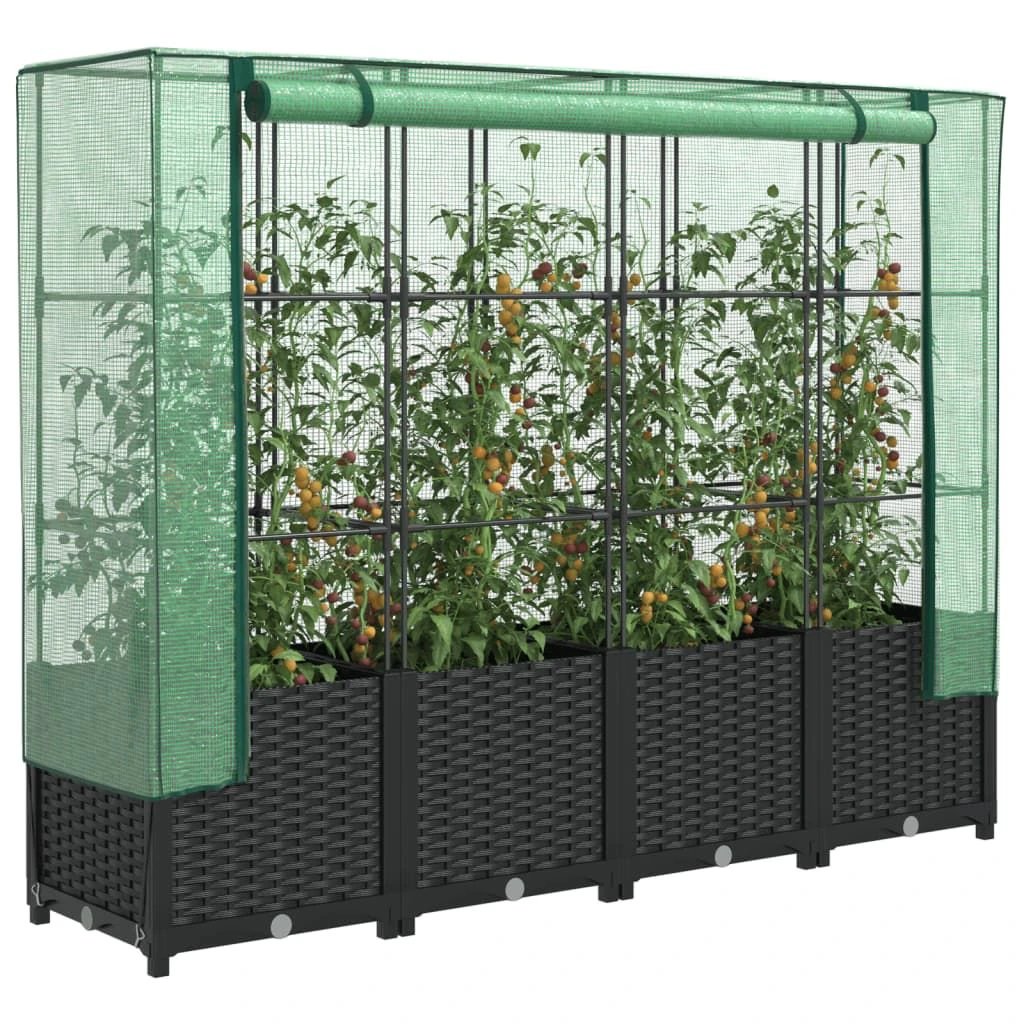 vidaXL vidaXL Raised Bed with Greenhouse Cover Rattan Look 40x40x123 cm - Greenhouse