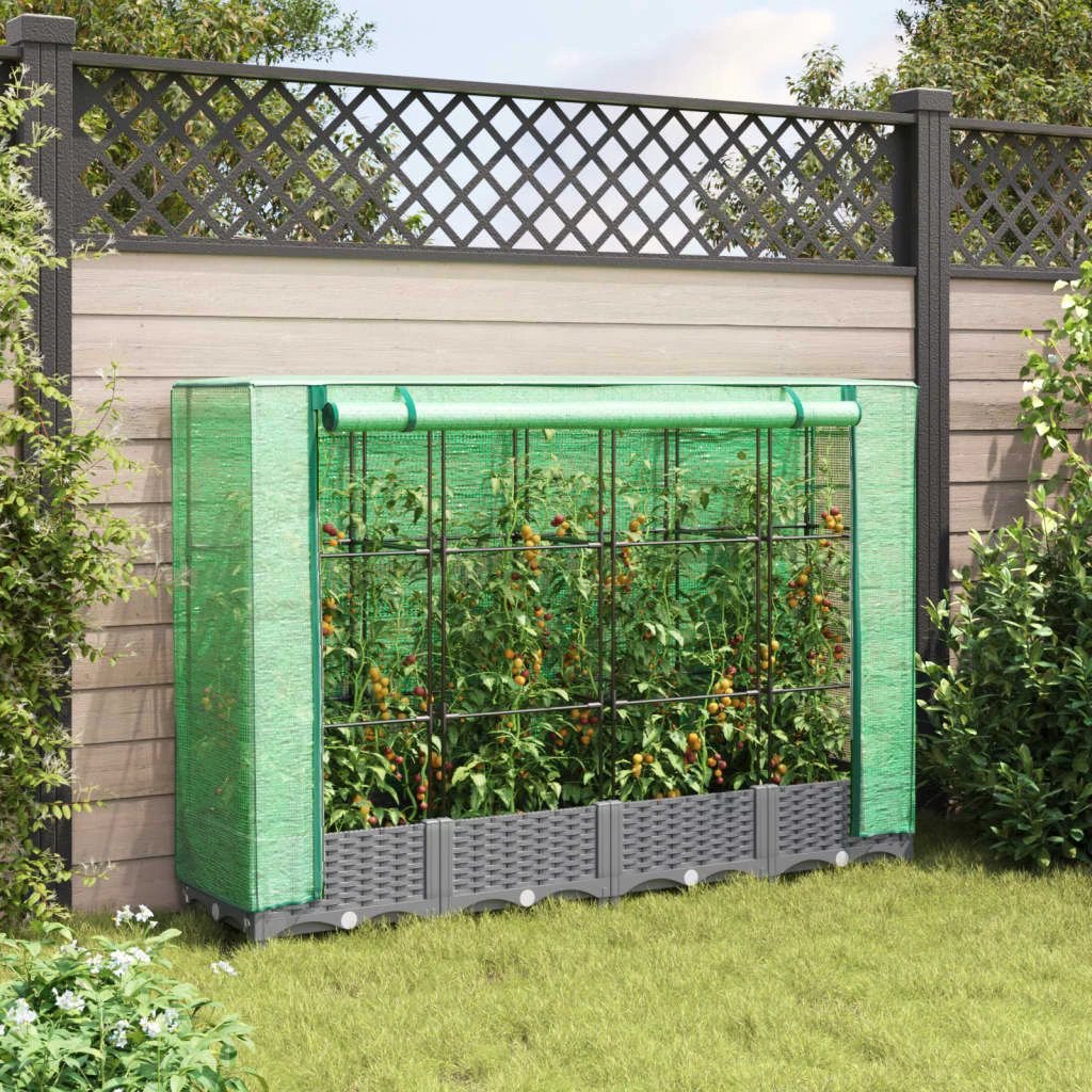 vidaXL vidaXL Raised Bed with Greenhouse Cover Rattan Look 40x40x123 cm - Greenhouse