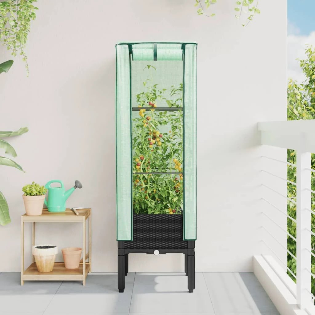 vidaXL Raised Bed with Greenhouse Cover Rattan Look 40x40x140 cm by vidaXL