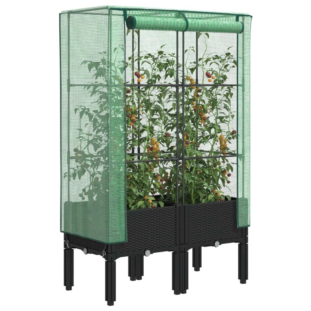 vidaXL vidaXL Raised Bed with Greenhouse Cover Rattan Look 40x40x140 cm - Greenhouse