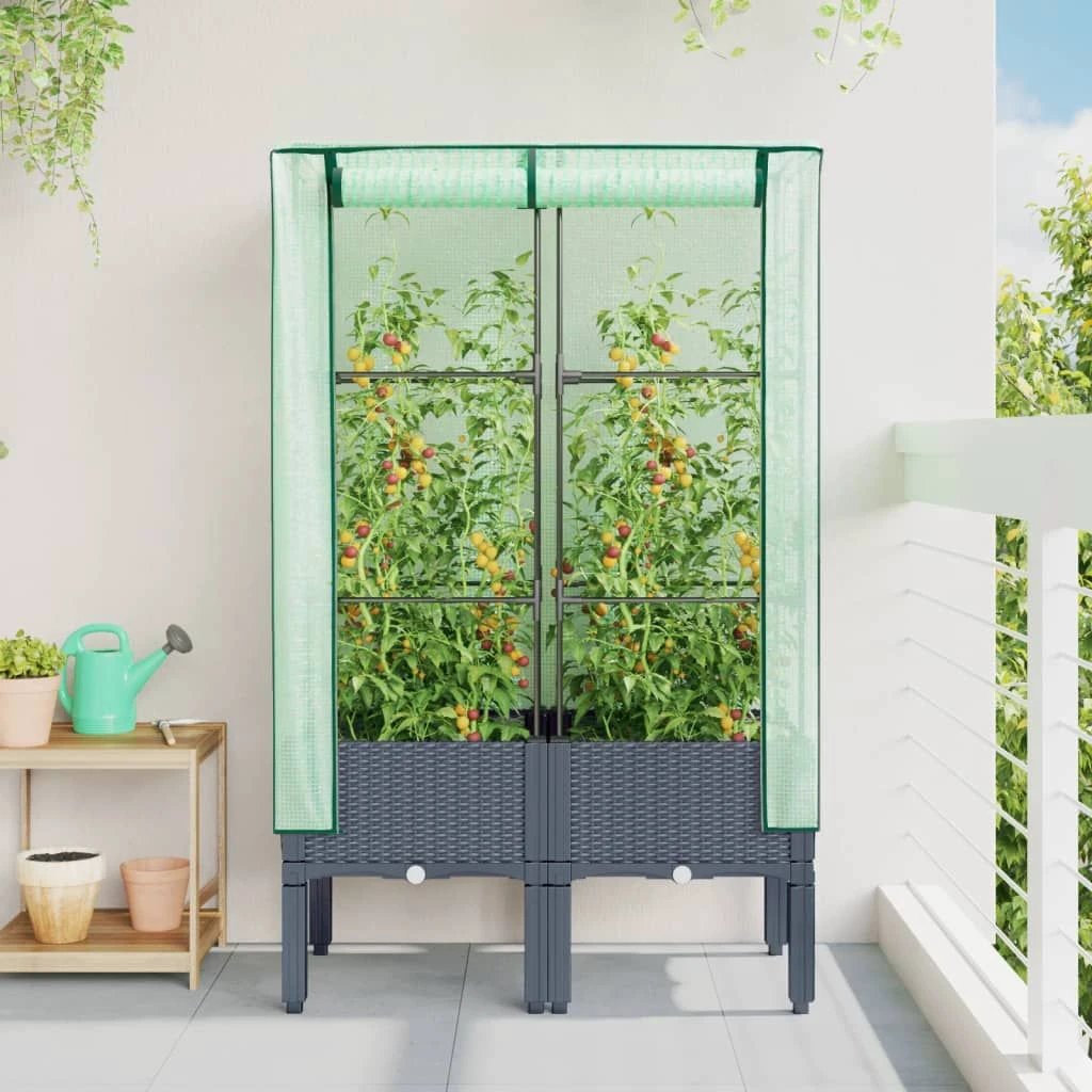 vidaXL Raised Bed with Greenhouse Cover Rattan Look 40x40x140 cm by vidaXL