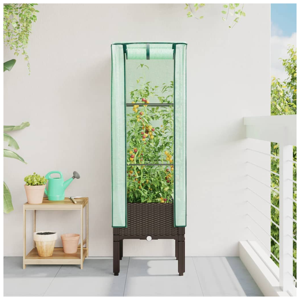 vidaXL Raised Bed with Greenhouse Cover Rattan Look 40x40x140 cm by vidaXL