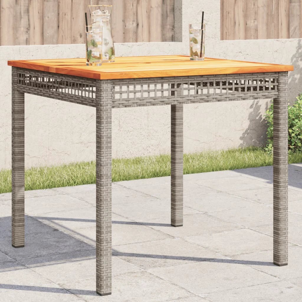 vidaXL Garden Table Black 80x80x75 cm Poly Rattan Acacia Wood -